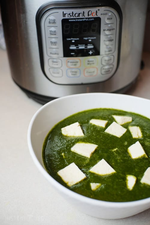 Vegan Palak Paneer in the Instant Pot, using tofu as the paneer and no added refined oils.