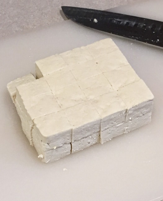 tofu cut into cubes.