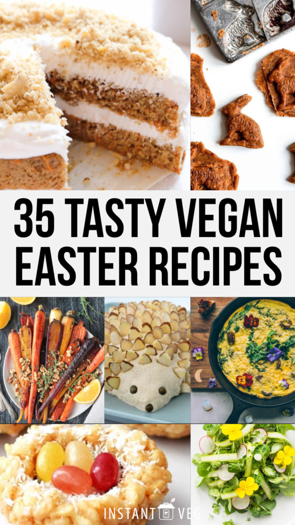 35 tasty vegan recipes for Easter brunch or lunch, including some vegan quiche ideas, lovely salads featuring spring greens, and of course the world's best vegan carrot cake or vegan easter eggs for dessert!