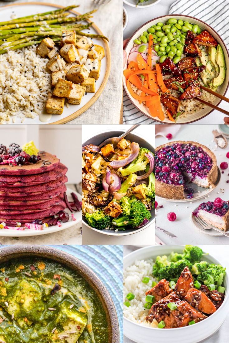 A collage of colorful tofu recipe photos