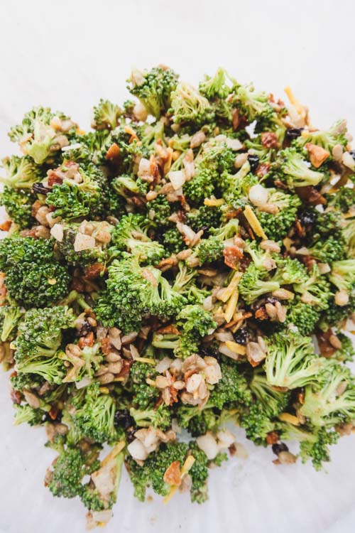 vegan broccoli salad in a bowl