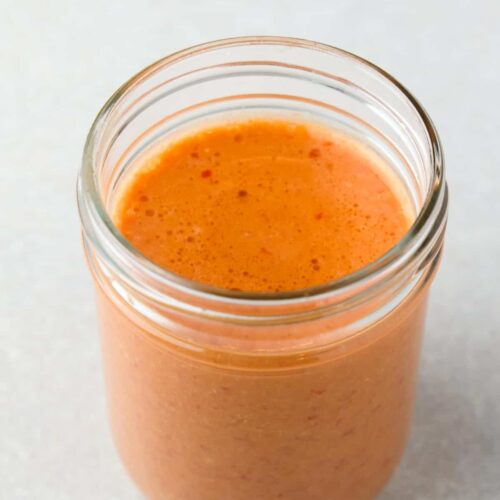 Vegan Red Pepper Miso Dressing in a jar